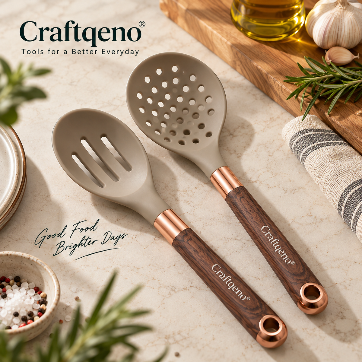 Craftqeno® 2-Piece Silicone Slotted Spoon & Skimmer Set