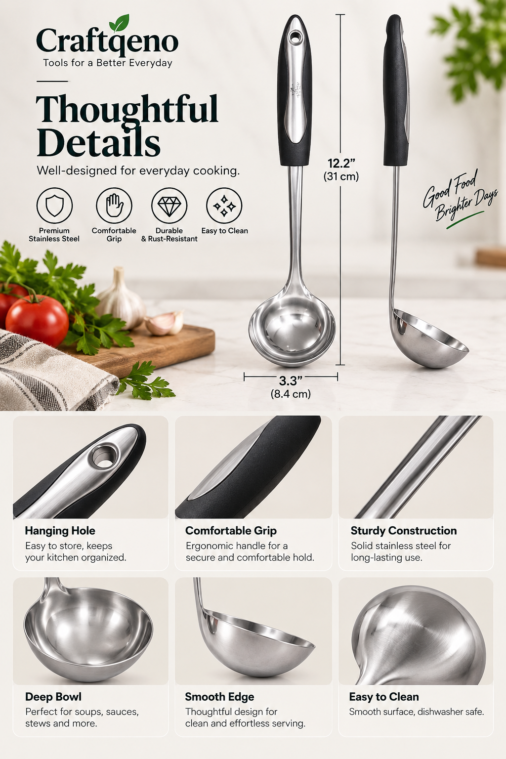 Craftqeno® Stainless Steel Soup Ladle