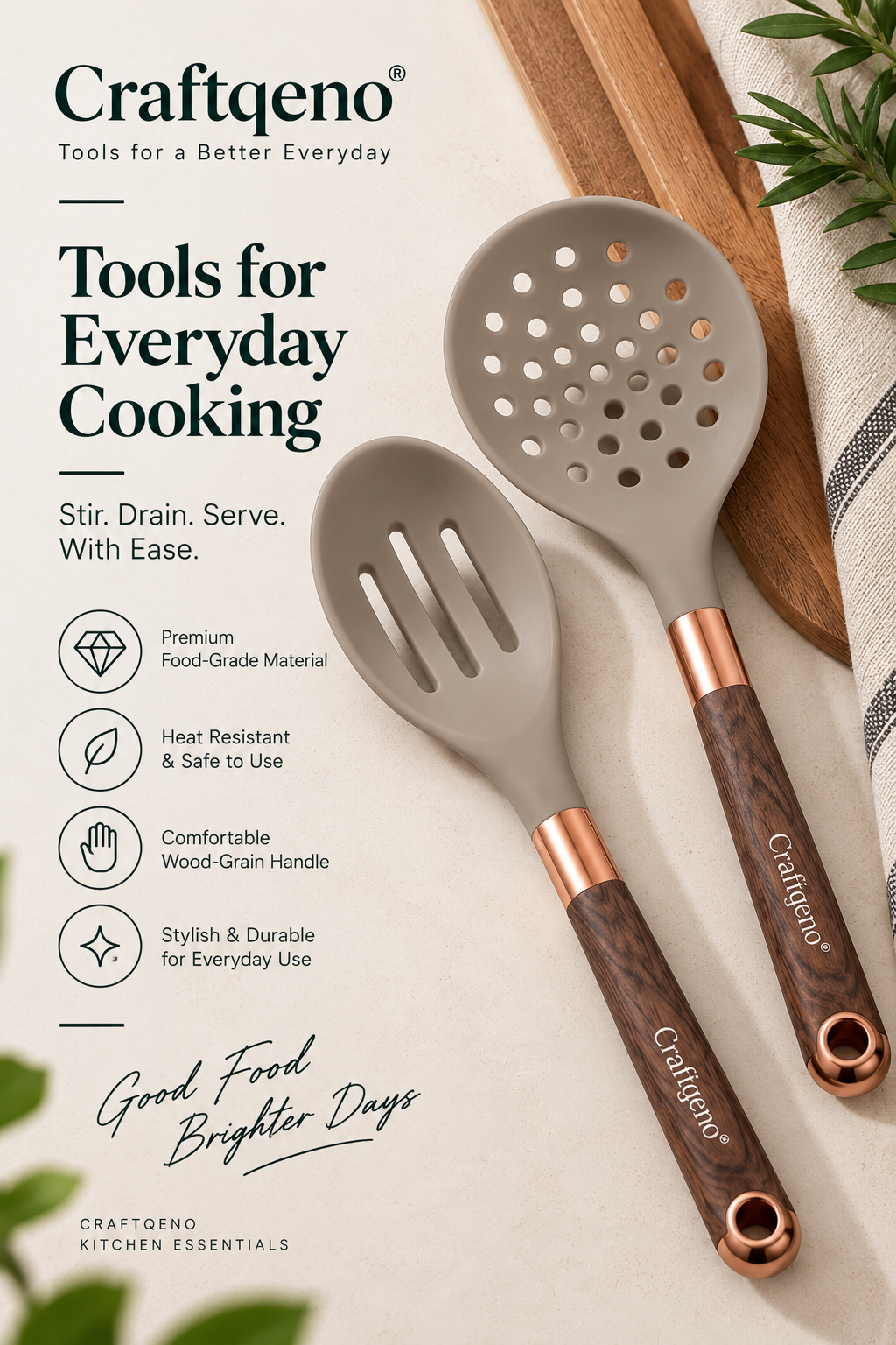 Craftqeno® 2-Piece Silicone Slotted Spoon & Skimmer Set