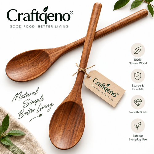Craftqeno® 2-Piece Natural Wood Cooking Spoon Set