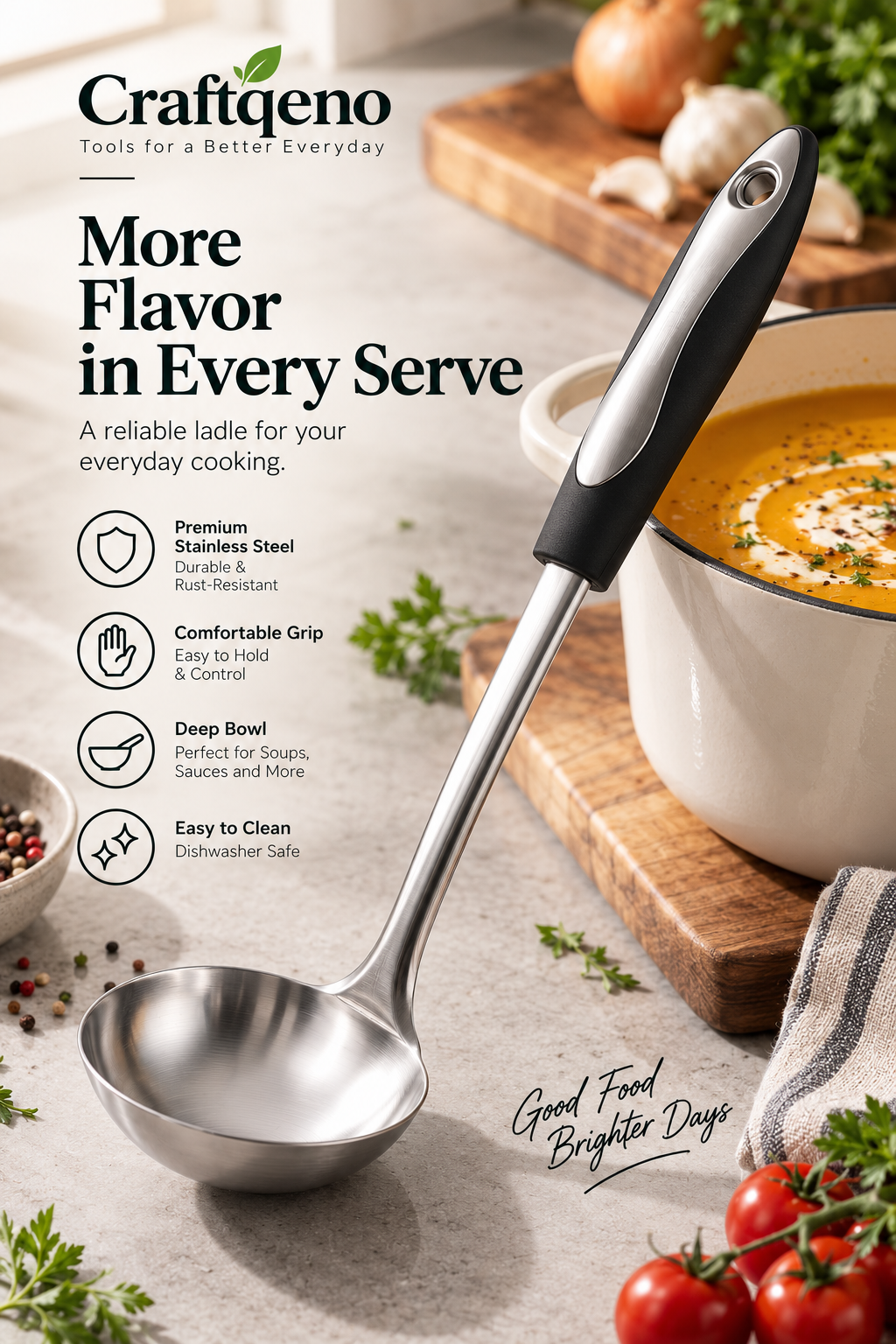 Craftqeno® Stainless Steel Soup Ladle